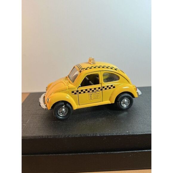 Diecast Yellow Taxi Cab Volkswagen Beetle Car 4” Doors Open